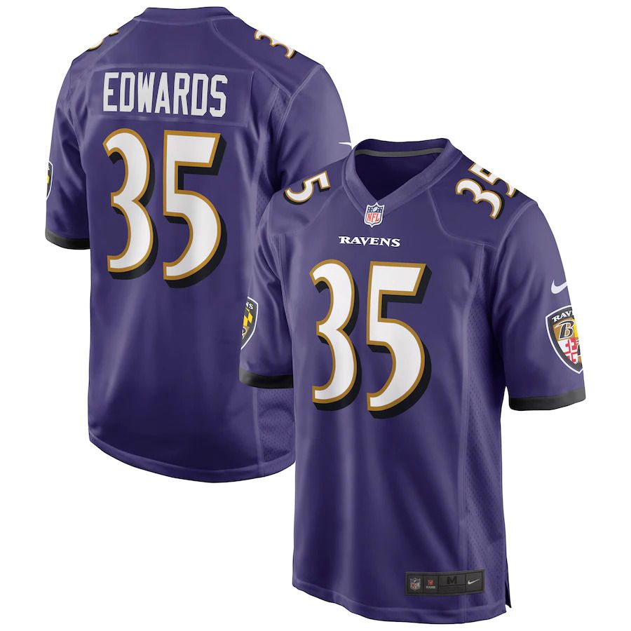 Men Baltimore Ravens 35 Gus Edwards Nike Purple Game NFL Jersey